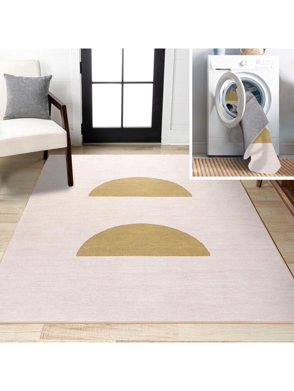 Jonathan Y Luola Cream/Moss Washable Area Rug 5'3" × 8'